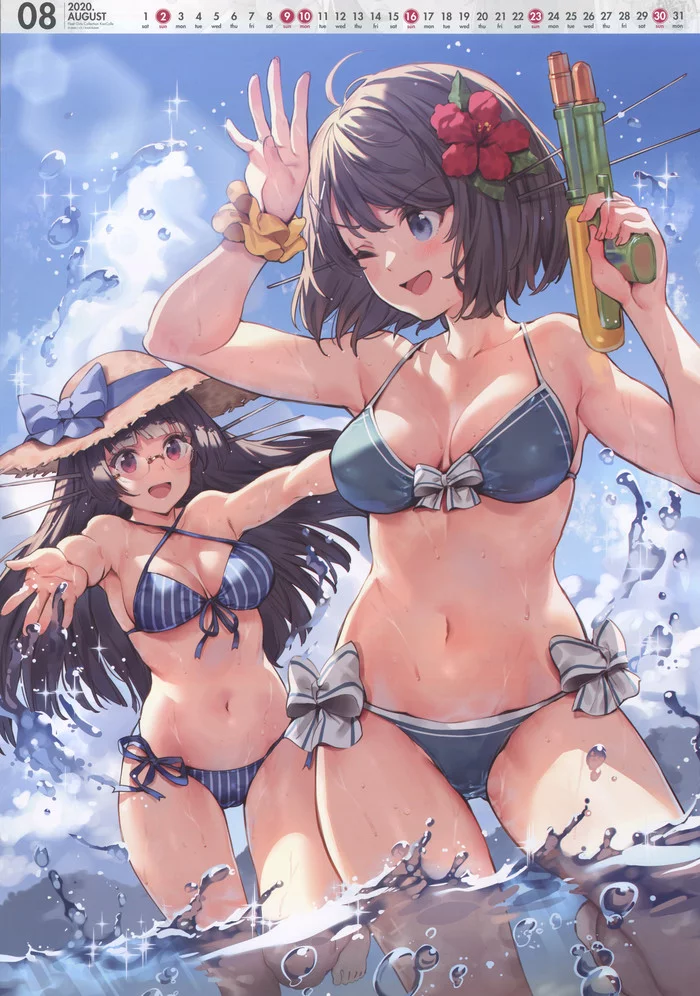 It's going to be a hot month - Kantai collection, Mayan, Choukai, Swimsuit, Bikini, The calendar, Anime, Anime art