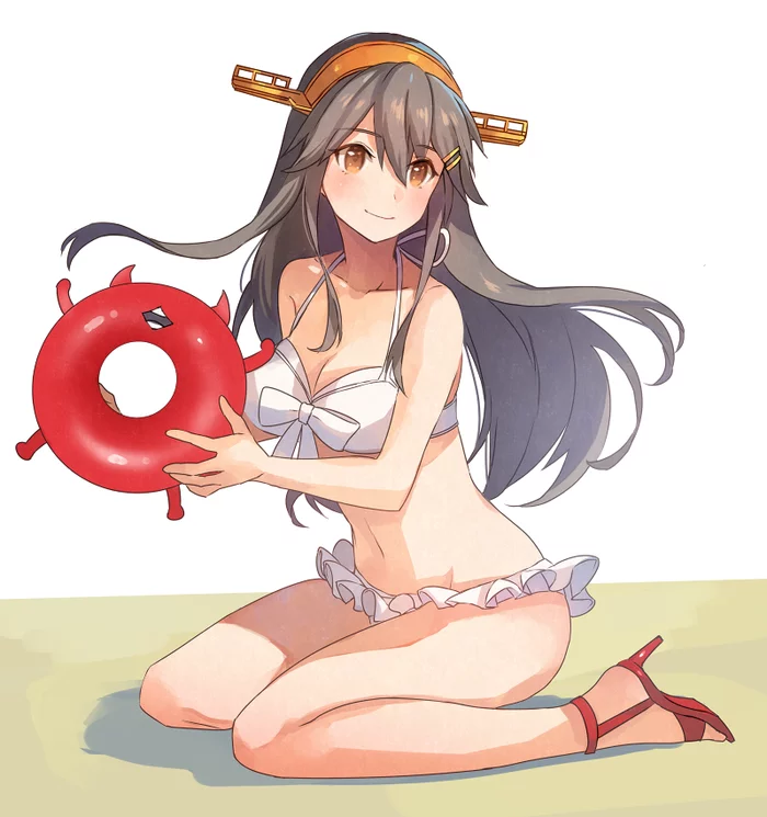 Haruna - Kantai Collection, Haruna, Купальник, Бикини, Аниме, Anime Art, Enemy lifebuoy