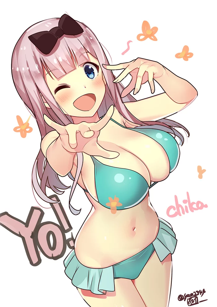 Busty Chicka Fujiwara from yam2344 - NSFW, Fujiwara chika, Kaguya-Sama wa Kokurasetai, Swimsuit, Boobs, Pantsu, Anime, Anime art, Longpost