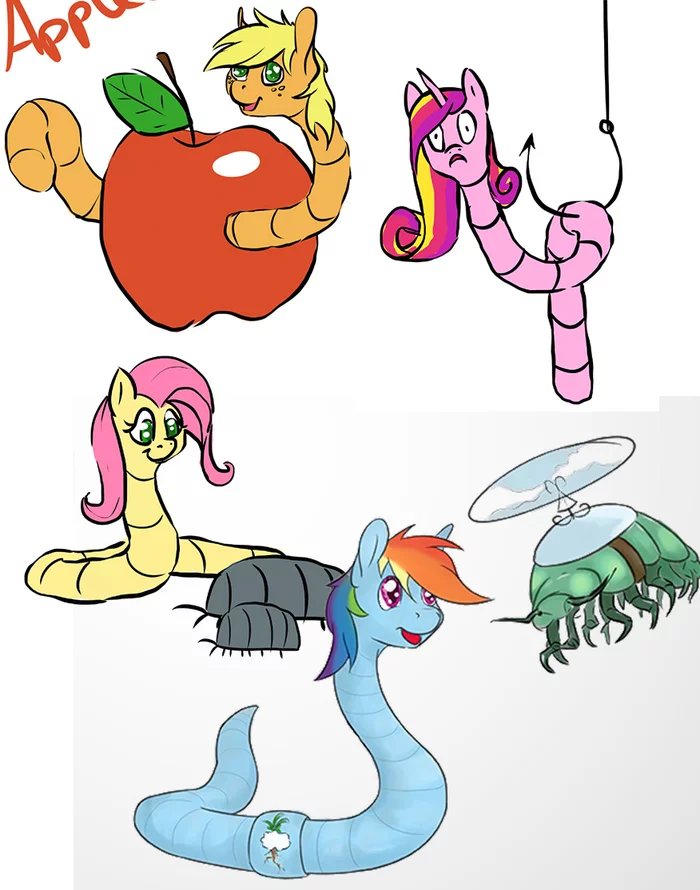 Worm - My little pony, Fluttershy, Rainbow dash, Princess cadance, Applejack