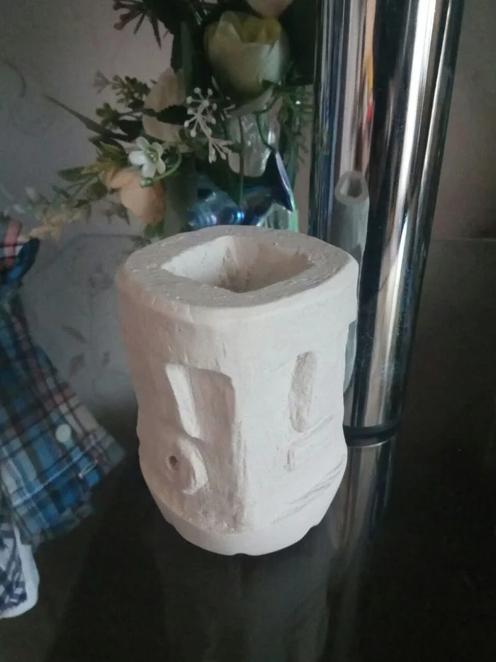 Vase with idols - My, Moai, Gypsum, Vase, With your own hands, Video, Longpost, Needlework with process