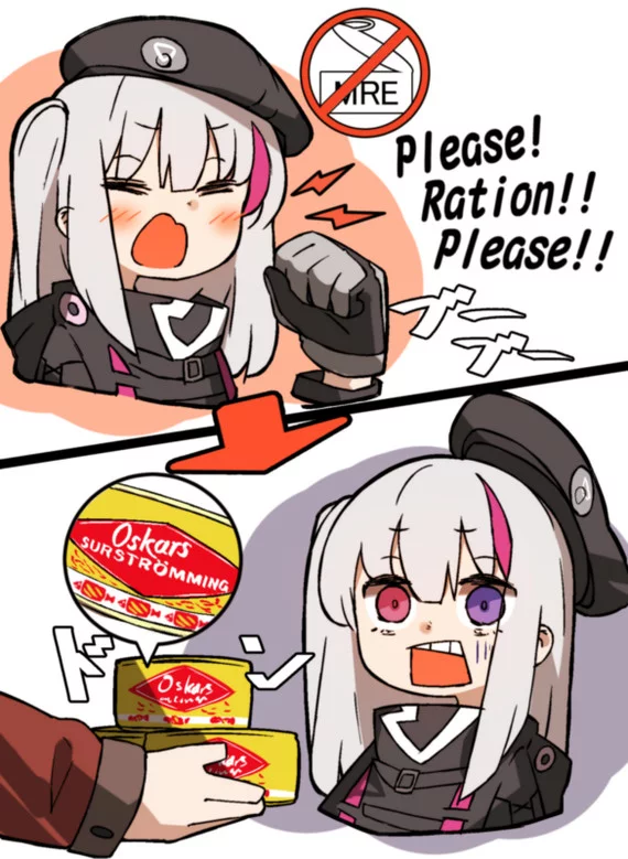 Eat, don't mess yourself up! - Anime, Anime art, Girls frontline, Pixiv, Mdr, Surstromming