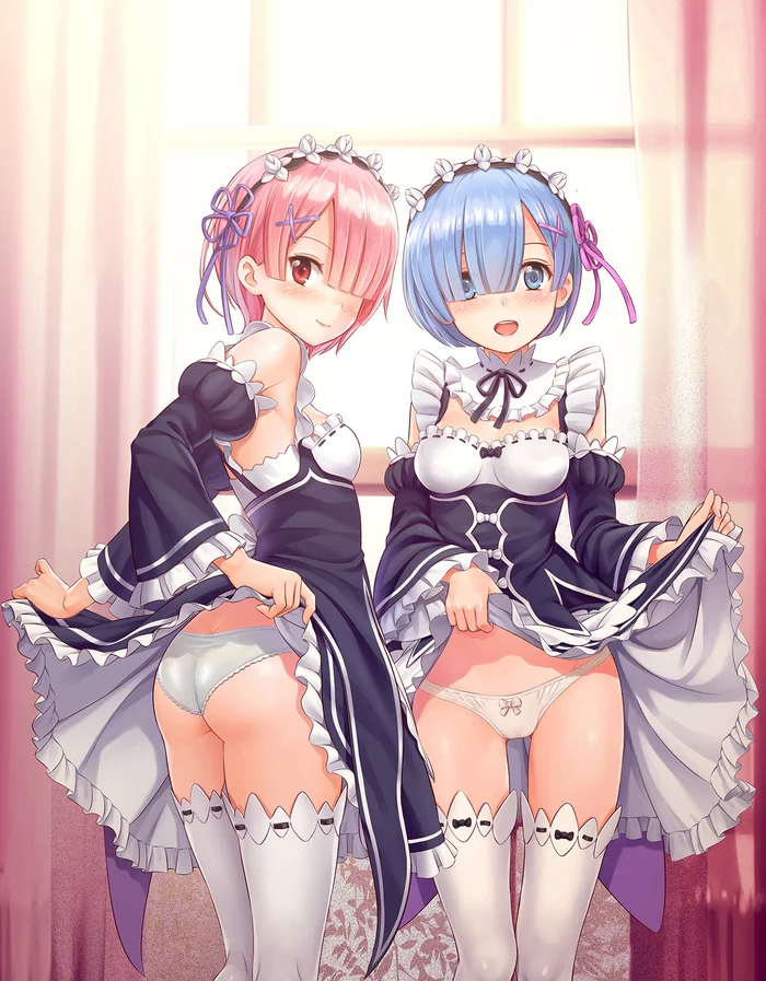 Ram & Rem (Re: Zero Kara) - NSFW, Арт, Аниме, Anime Art, Re:Zero Kara, Rem (Re:Zero Kara), Ram (Re:Zero Kara), Эротика, Нижнее белье