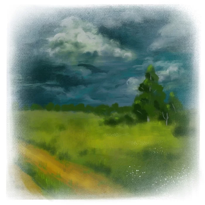 Before the storm - My, The clouds, Landscape, Before the storm, Digital drawing, Summer, Drawing, Procreate, Art
