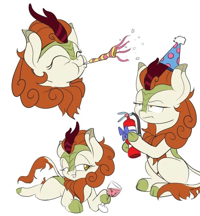 Kirinyashi has a new friend - My little pony, PonyArt, Autumn blaze, MLP Kirin, Rocket-Lawnchair