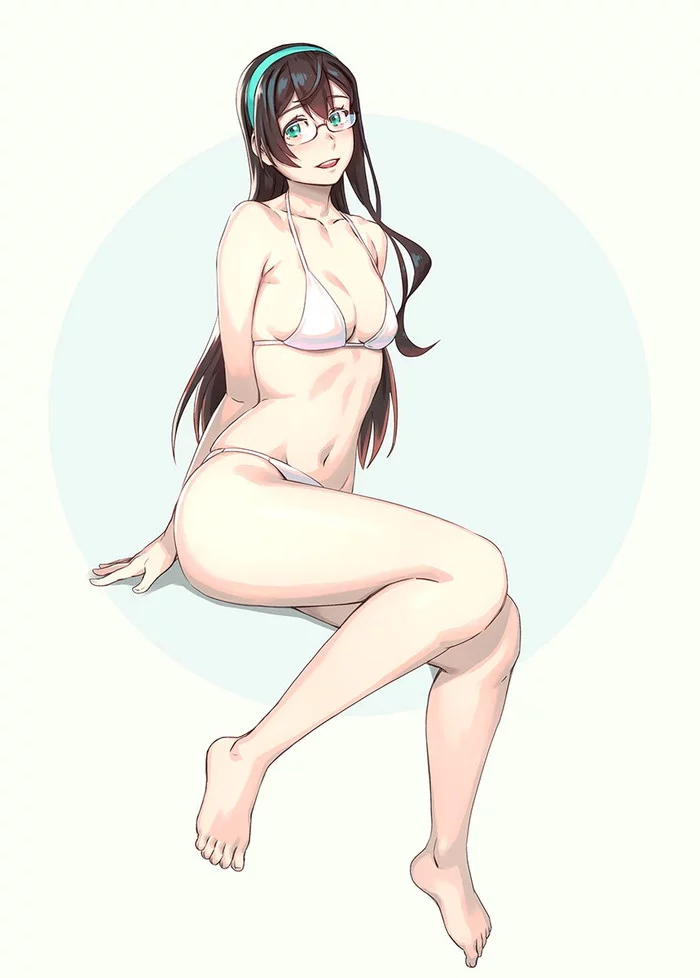 Ooyodo - NSFW, Kantai Collection, Аниме, Anime Art, Ooyodo, Очки, Купальник, Бикини