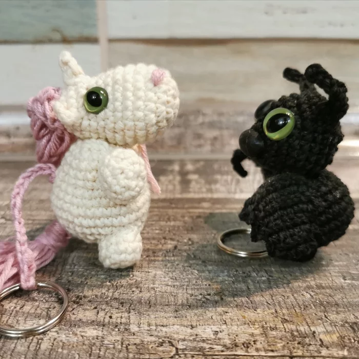 Bagel and Nightie)) - My, Amigurumi, Crochet, Needlework without process, Keychain, Unicorn, Bat, Longpost
