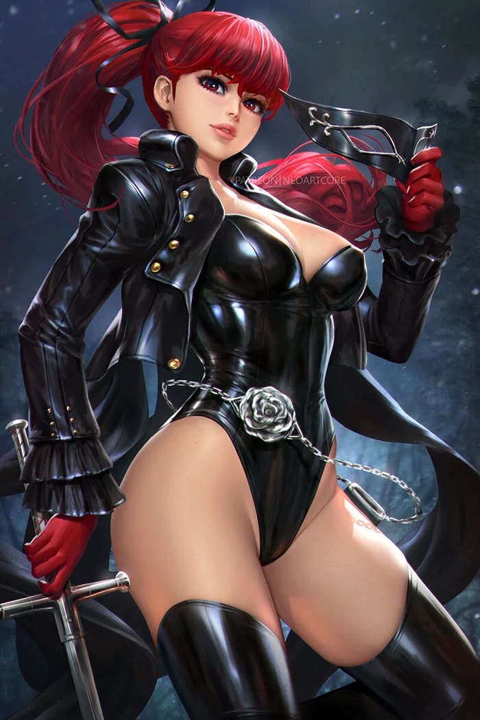 Yoshizawa Kasumi - NSFW, Арт, Аниме, Game Art, Persona 5, Kasumi Yoshizawa, Латекс, Нижнее белье, Neoartcore, Длиннопост