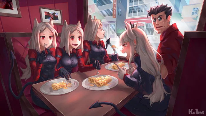 Family issues - Helltaker, Anime Art, Люцифер, Цербер, Аниме, Animal Ears