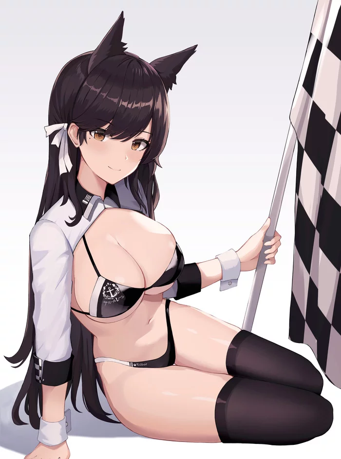 Atago - NSFW, Anime, Anime art, Azur lane, Atago, Swimsuit, Breast, Animal ears