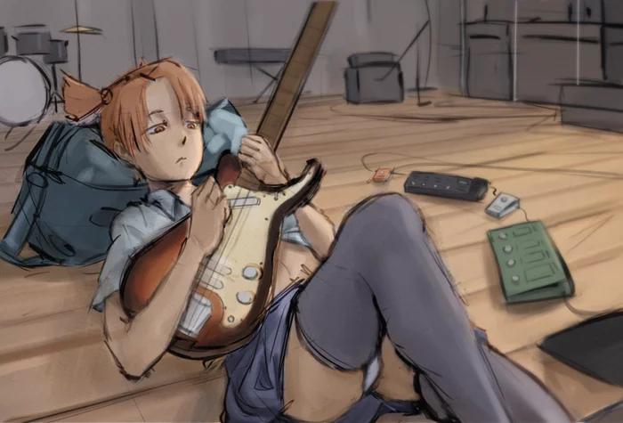 The cat changes colors, no longer wears black, hides itself in nuclear-solar, takes itself away into dark blue... - Endless Summer (visual novel), Visual novel, Alisa Dvachevskaya, Art