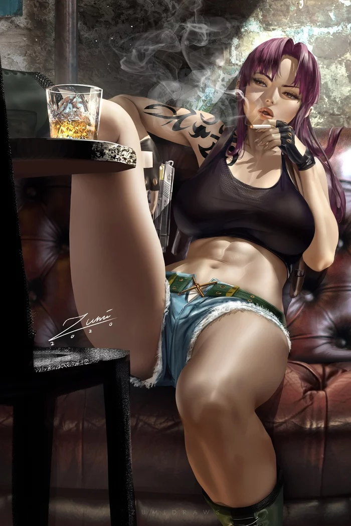 Revy - NSFW, Art, Anime, Anime art, Black lagoon, Revy, Erotic, Underwear, Zumidraws, Longpost