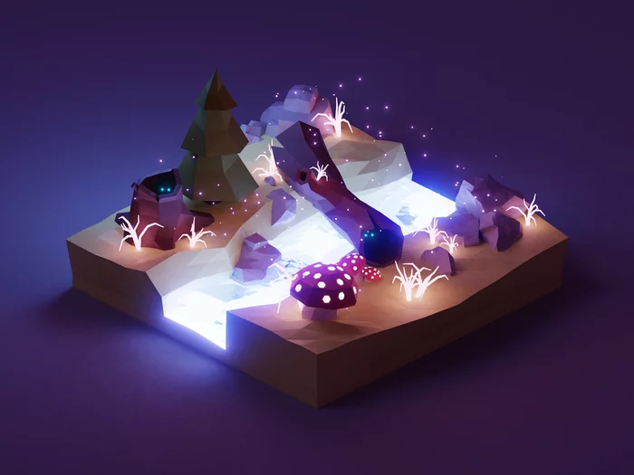 Magic forest day and night - Low poly, Polygonal graphics, Art, Magic, Stream