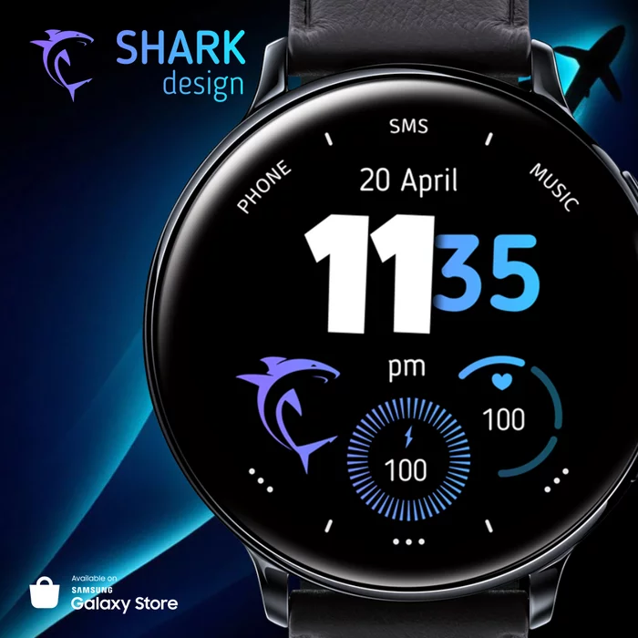 Shark - Watch face design for Samsung Galaxy Watch - My, Freebie, Clock face, Smart watch, Watchface, Samsung, Samsung galaxy Watch, Design, Samsung Galaxy