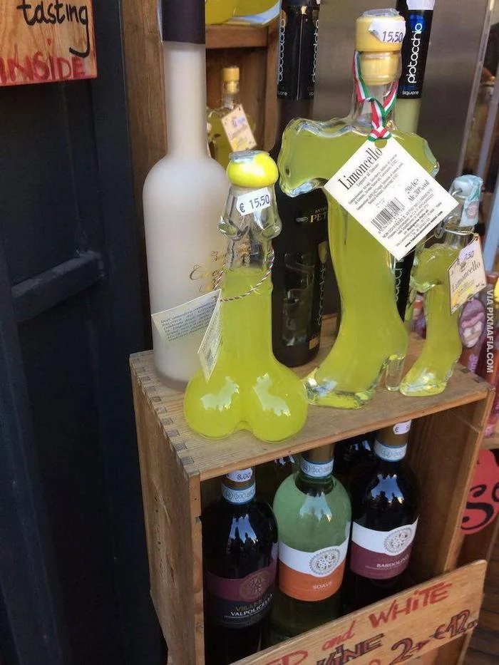 Drinking from the throatAnd it's not necessary, is it? - NSFW, Alcohol, Bottle, Penis, Testicles, Form, Similarity, Boots, Limoncello