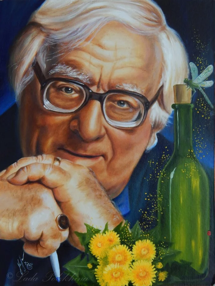 Portrait with oil paints. Dandelion Wine - My, Portrait, Drawing, Ray Bradbury, Writers, Dandelion wine, Celebrities, Oil paints