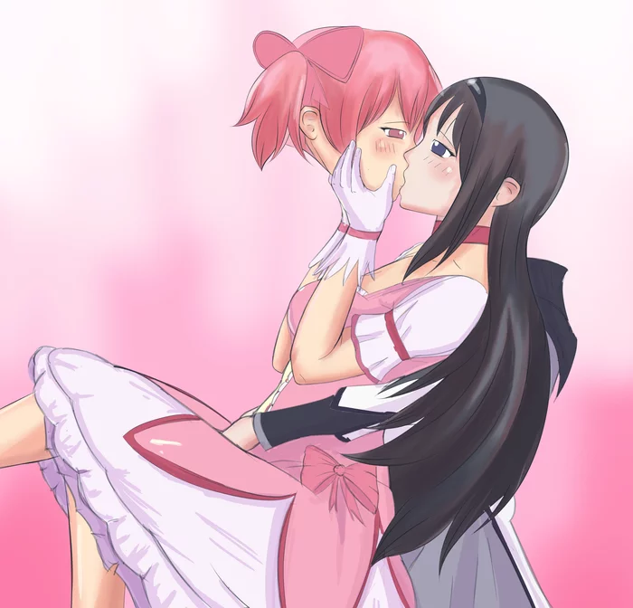 let me kiss your head - Anime, Anime art, Mahou Shoujo Madoka Magica, Akemi homura, Madoka kaname, Yuri, Love