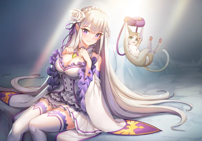 Emilia and Puck - Emilia, Puck, Re:Zero Kara, Anime Art, Аниме, Кот