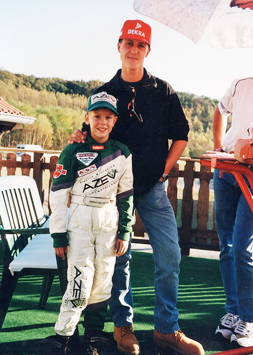 Young Sebastian Vettel is photographed with Michael Schumacher, 1997 - The photo, Racer, Sebastian Vettel, Michael Schumacher, Children, Formula 1, 1997, Racers