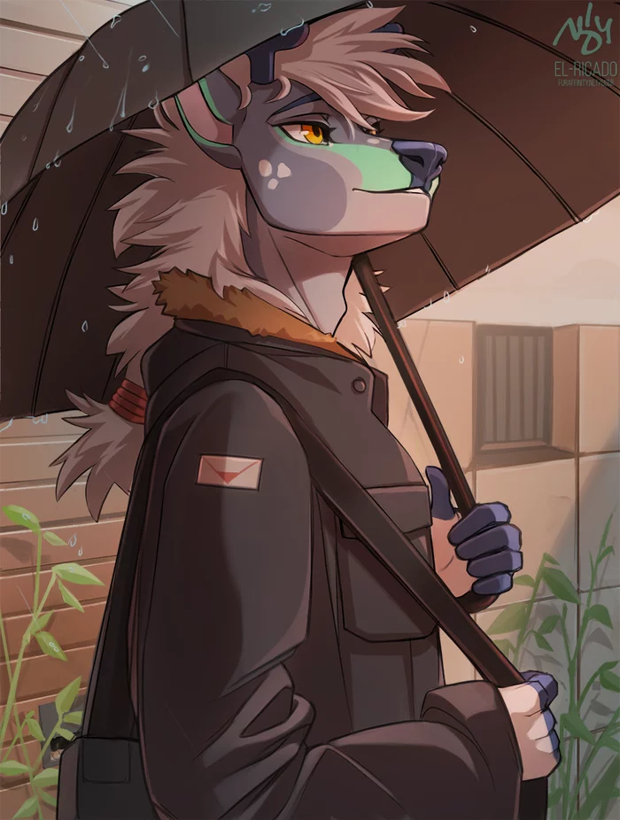 Rain - El-Ricado, Furry, Art, Rain, Aceo, Umbrella