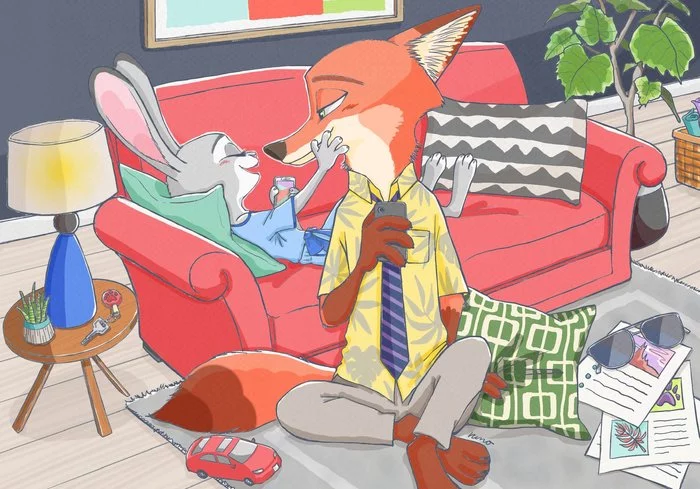 Moment of happiness - Zootopia, Nick and Judy, Pastime, Art, Runo