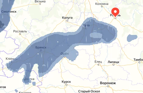 The weather forecast looks like a dinosaur wants to eat my city. - Weather forecast, It seemed, Ryazan, Dinosaurs, Pareidolia, Yandex maps, Yandex Weather