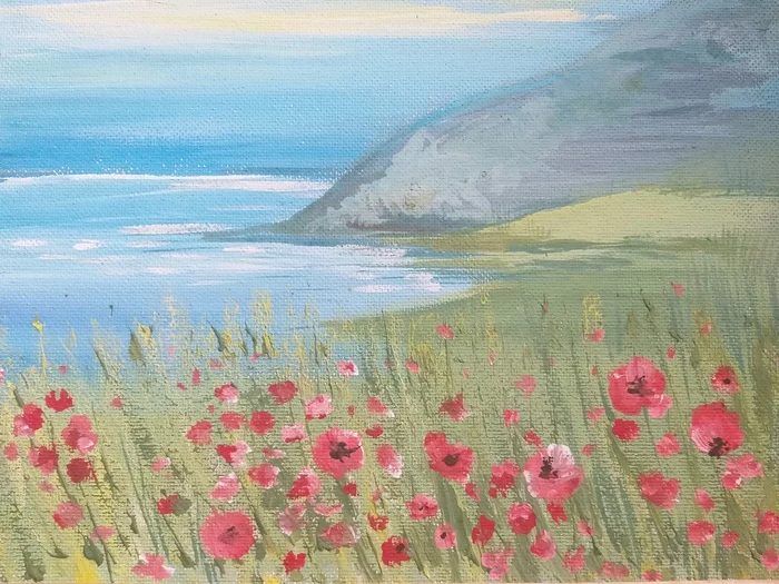 Acrylic drawing - My, Junior Academy of Artists, Drawing, Painting, Flowers, Poppy, Poppies, Acrylic