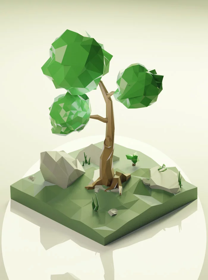 Just a tree Low Poly - My, Low poly, 3D, Art, Tree, Computer graphics, Isometric