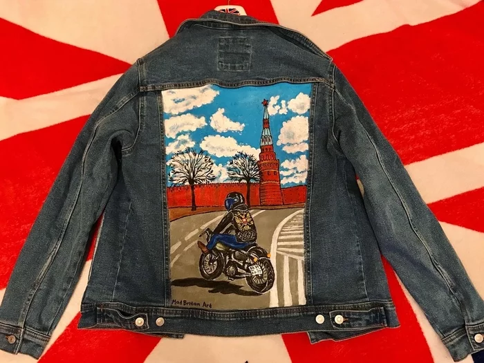 Painting a denim jacket from a photo - Denim, Painting on fabric, Handmade, Moto, Longpost, Needlework without process