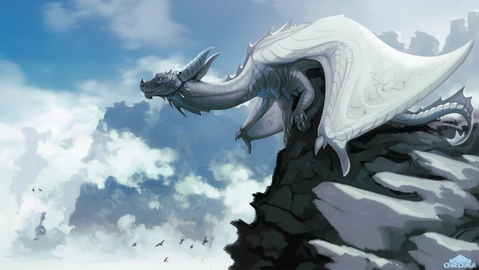 In the mountains - The Dragon, Fantasy, Art, Sky, Clouds, The mountains, Chromamancer