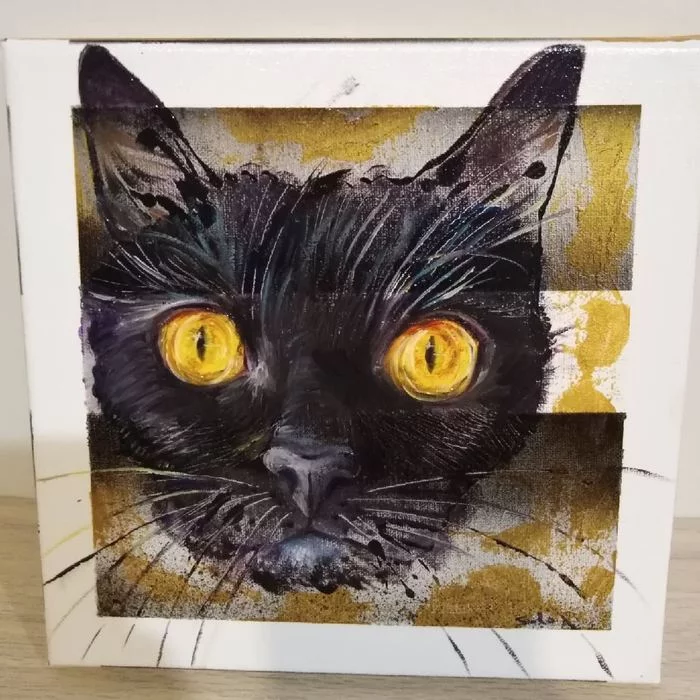 Continuation of the post “I drew my cat - My first post on Pikabu)” - My, cat, Drawing, Oil painting, Presents, Canvas, Reply to post