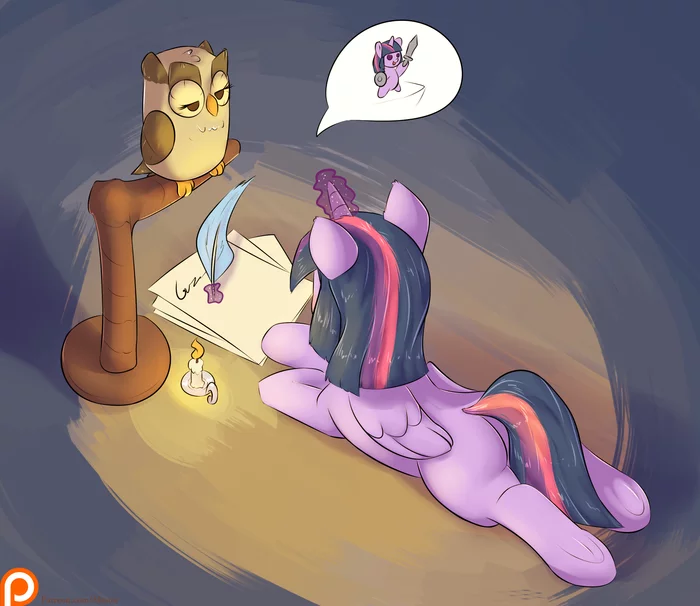 Free time - My little pony, Twilight sparkle, Owlowiscious, Alasou