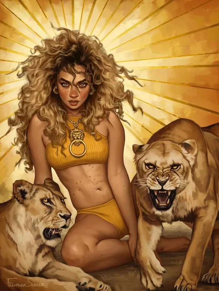 Lioness - Art, Drawing, Girls, a lion, Zodiac signs, Fernanda Suarez, Lioness