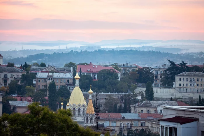 Dawn textures - My, Sevastopol, dawn, Morning, Fog, Sky, Town