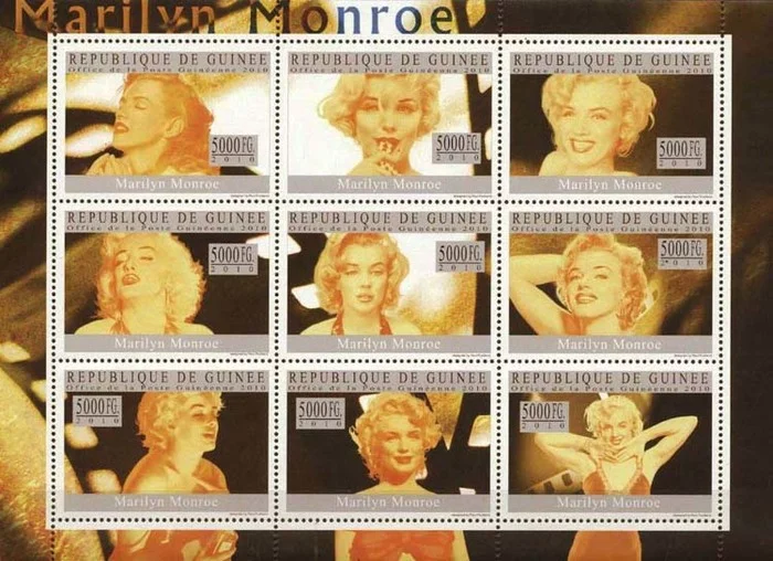 MM on postage stamps (I) Gorgeous Marilyn - 183 - Marilyn Monroe, Beautiful girl, Actors and actresses, Celebrities, Stamps, The photo, Photos from filming, Blonde, , Guinea, 2010, 20th century, Hollywood, 50th, Longpost