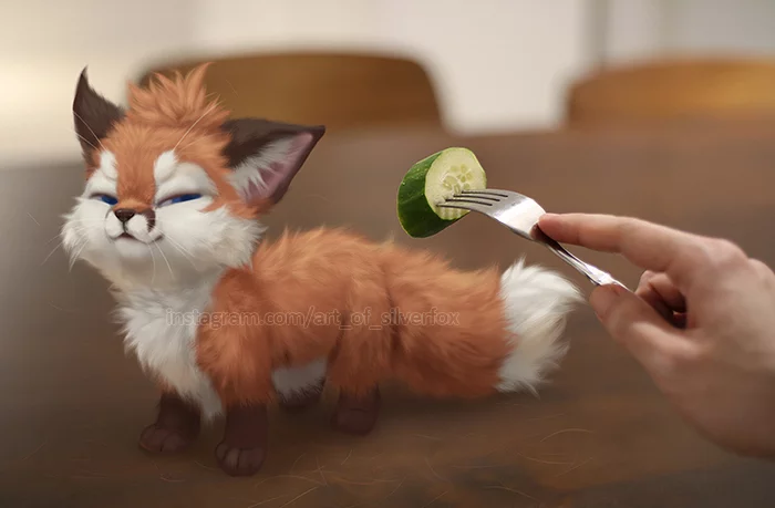 Eat your vege or no ice cream! - Silverfox5213, Art, Fox, Cucumbers