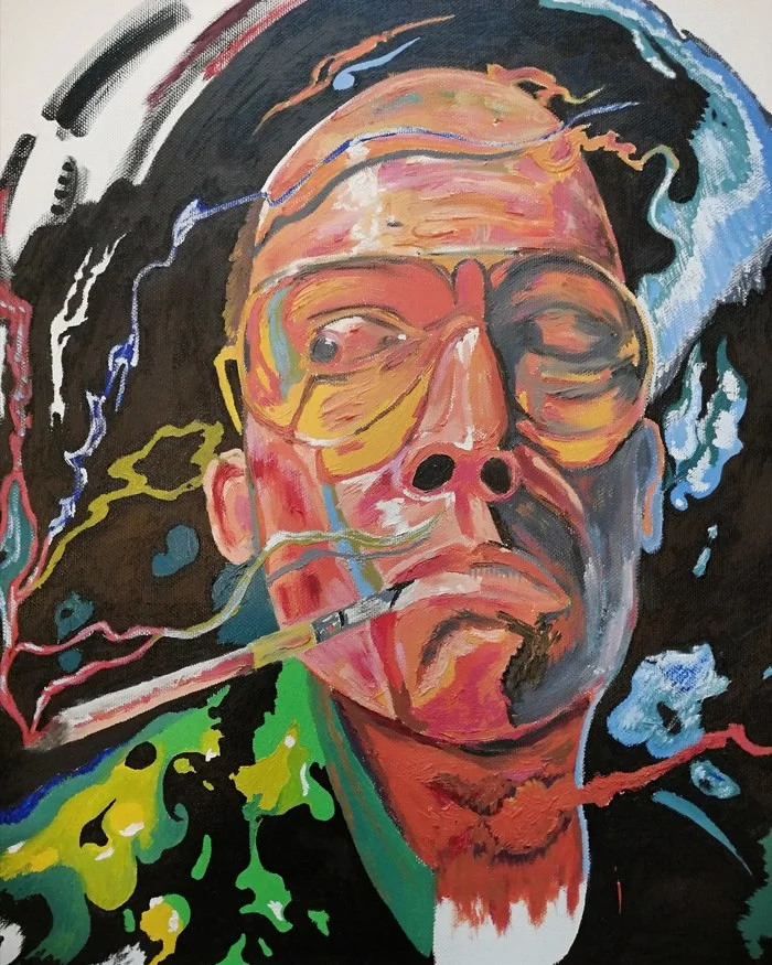 Hunter under the candy. Painting, oil - My, Trip, Hunter Thompson, Fear and Loathing in Las Vegas, Johnny Depp, LSD, Oil painting