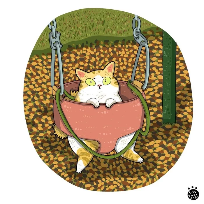 Когда трусы слегка велики - Кот, Рисунок, Качели, Tactooncat