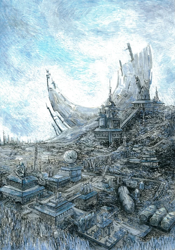 Exodus. Dead Technologies - My, Landscape, Watercolor markers, Post apocalypse