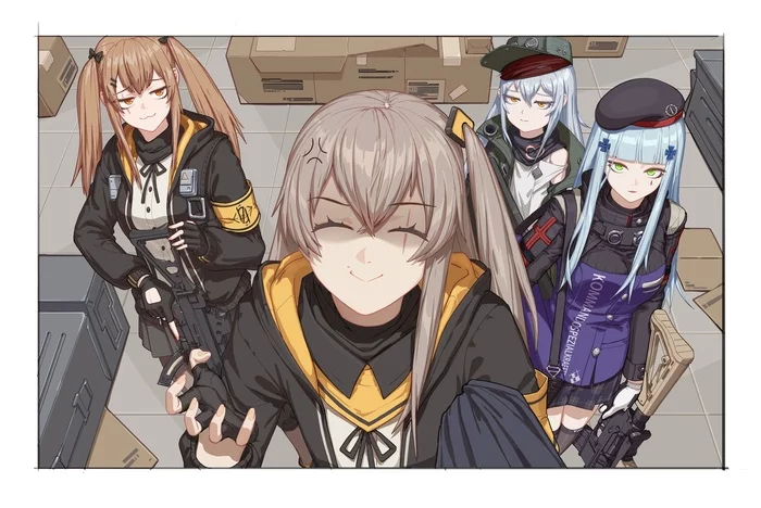 Хорошее настроение - Аниме, Anime Art, Girls Frontline, Hk416, Ump45, Ump9, G11, Pixiv