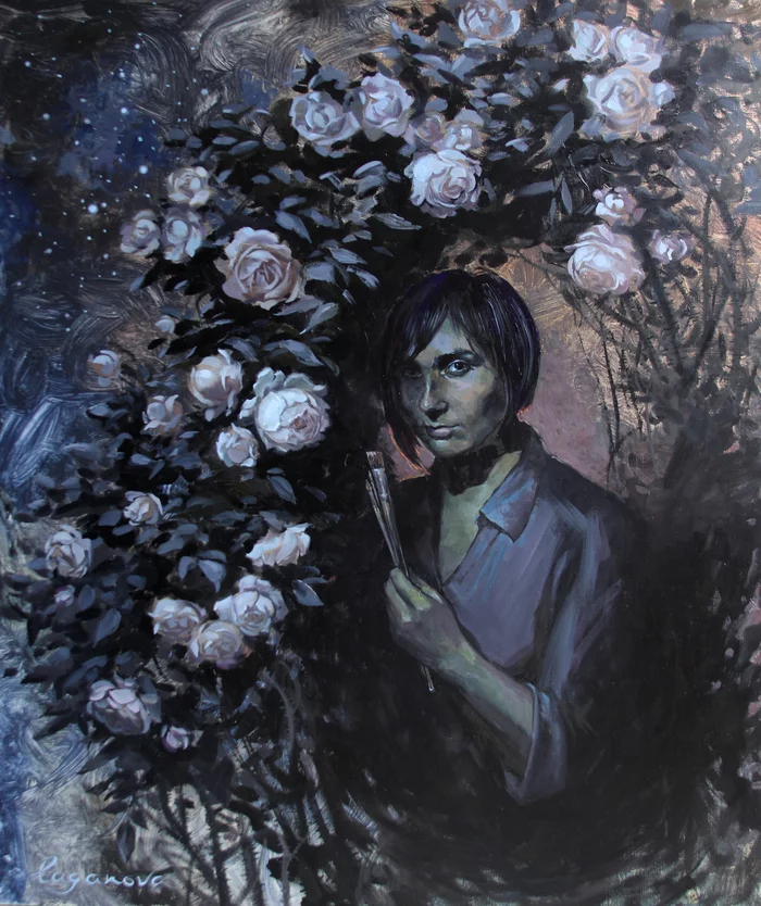 Portrait. Canvas/oil 120x100 cm - My, Painting, Portrait, Night, Stars, the Rose, Psychology, Artist, I'm an artist - that's how I see it