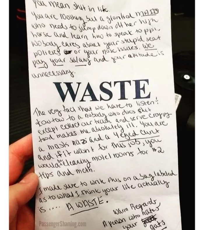 You are trash. A note to a flight attendant from an anti-mask activist outraged the Network - The americans, Airlines, Medical masks, Longpost, American Airlines, Negative