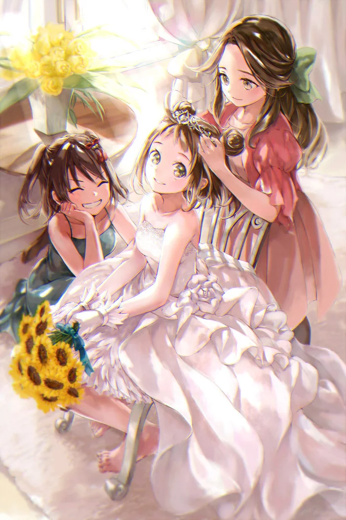 Naka-chan is getting married - Kantai collection, Naka, Sendai, Jintsuu, Anime, Anime art, Wedding Dress