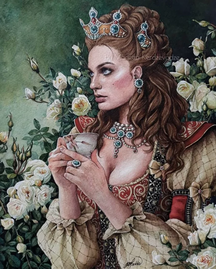 Portrait of Margot Robbie as Anna Henrietta from The Witcher - Painting, Celebrities, Actors and actresses, Margot Robbie, Witcher, Portrait, Anna Henrietta, Art