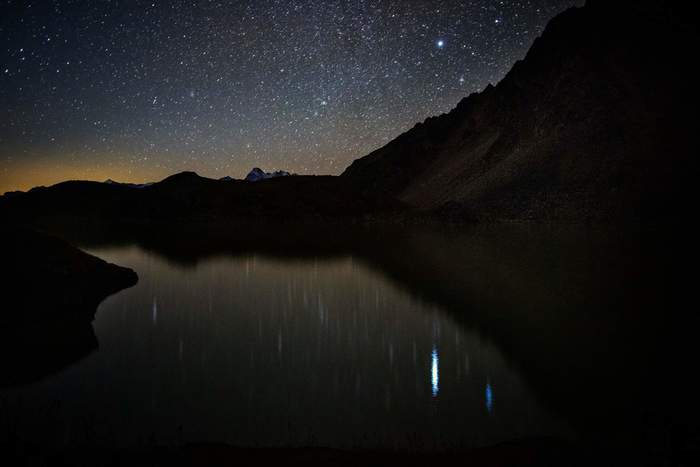 Lake Soltran - My, The mountains, Mountain Lake, Elbrus, The photo, Starry sky