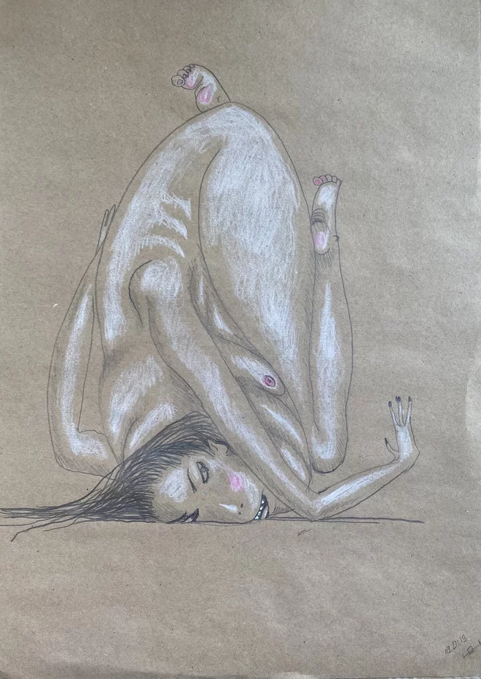 My curd - NSFW, My, Pencil drawing, Mood, Longpost, Drawing