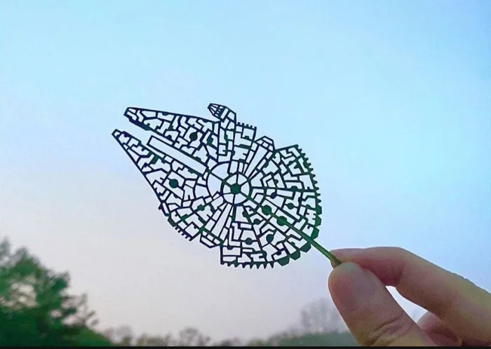 Japanese artist made the Millennium Falcon from a leaf - Leaves, Millennium falcon