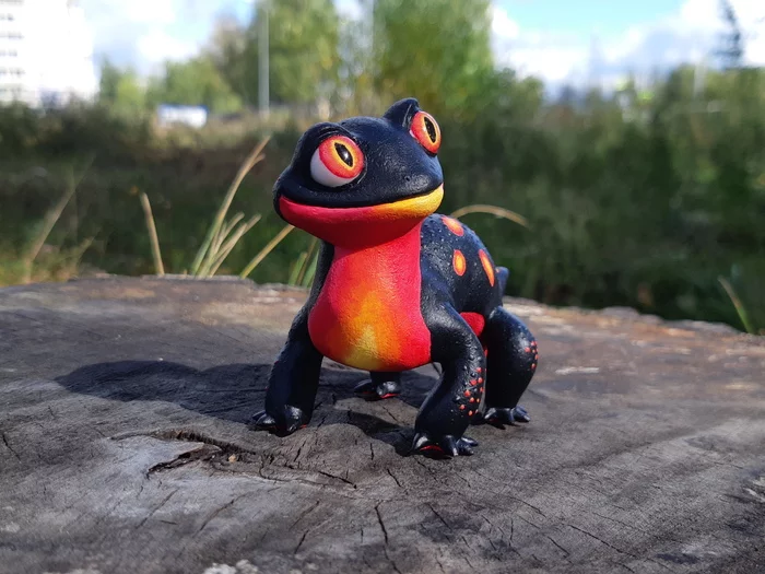 Fire salamander, option 2 - My, With your own hands, Polymer clay, Needlework with process, Salamander, Lizard, Figurines, Longpost