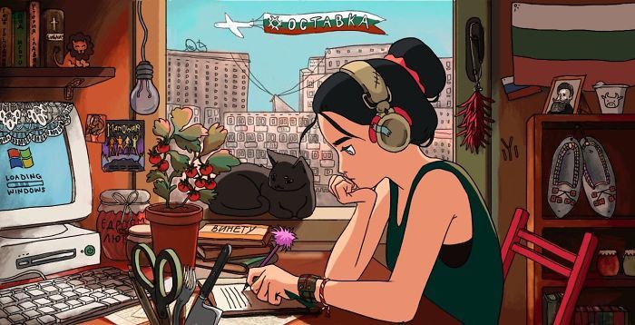 Lo-Fi Girl in the style of different countries - Reddit, Art, Country, Longpost, Lofi hip-hop radio, Drawing, Challenge, Style