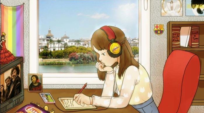 Lo-Fi Girl in the style of different countries - Reddit, Art, Country, Longpost, Lofi hip-hop radio, Drawing, Challenge, Style